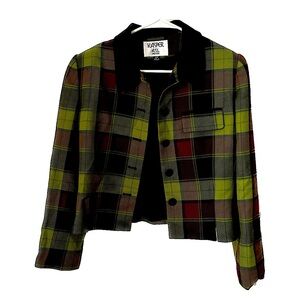 Kasper ASL Petite Wool Blend Lime Green / Violet Plaid Blazer Y2K style